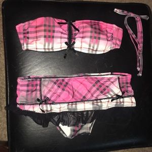 Pink plaid mini skirt bikini